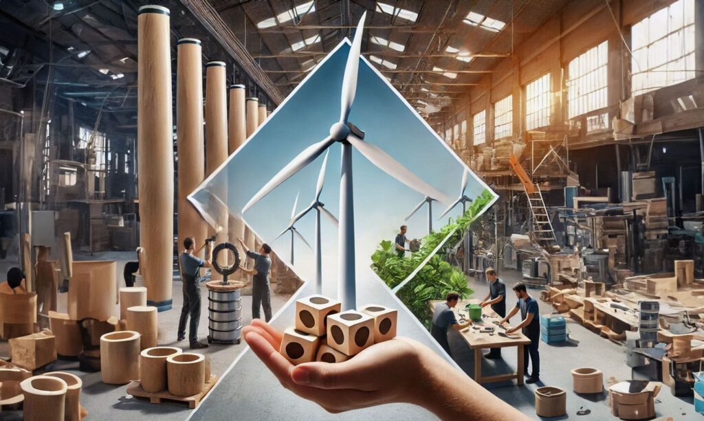 Rüzgar türbini kanatları geri dönüşüm Şeker bazlı reçine rüzgar enerjisi Ahşap rüzgar türbini kanatları