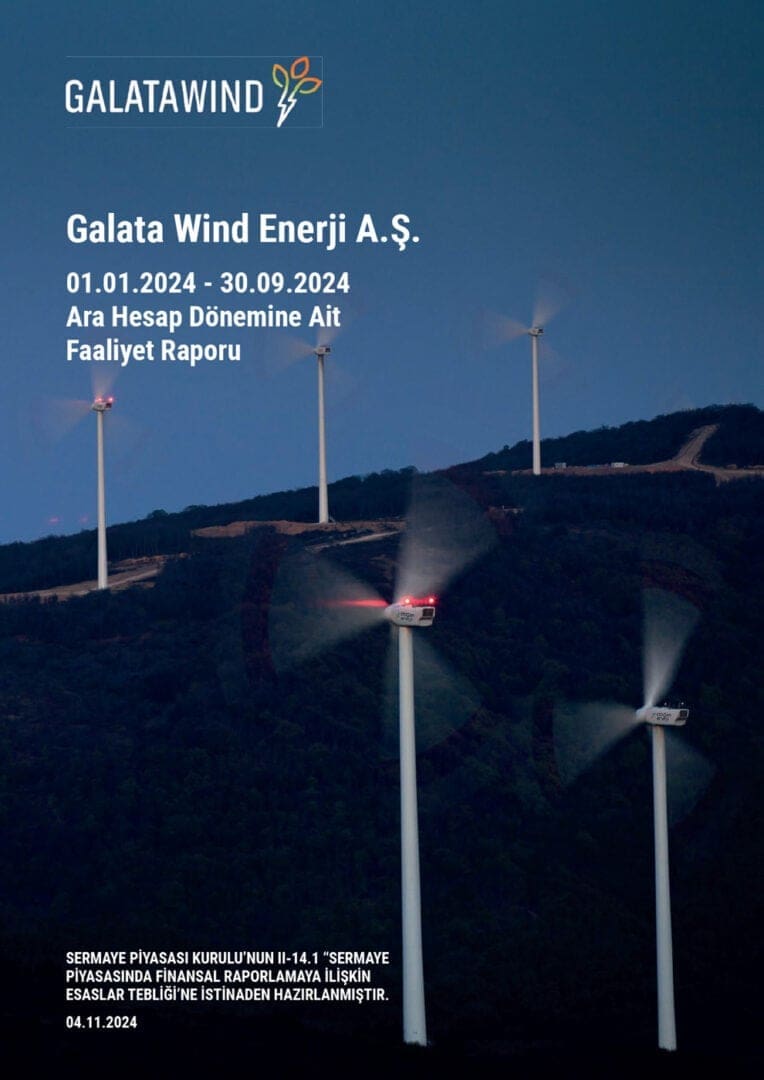 Galata Wind 2024 üçüncü çeyrek finansal sonuçları GWIND yenilenebilir enerji kar performansı Türkiye yenilenebilir enerji kapasite artışı 2024