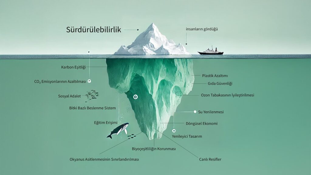 Sürdürülebilirlik buzdağı Gizli sürdürülebilirlik unsurları Sürdürülebilir kalkınma rehberi